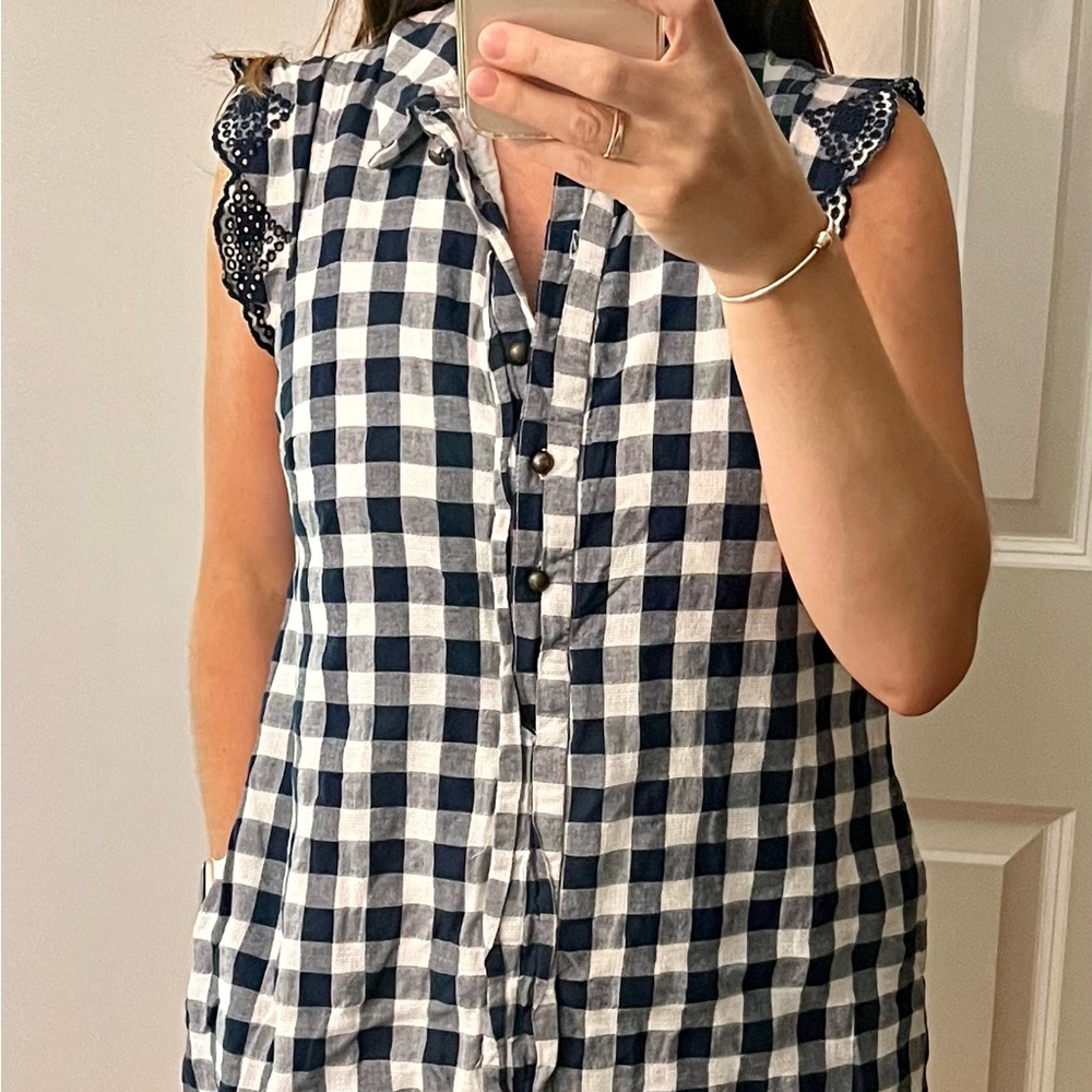 Buffalo check navy and white dress